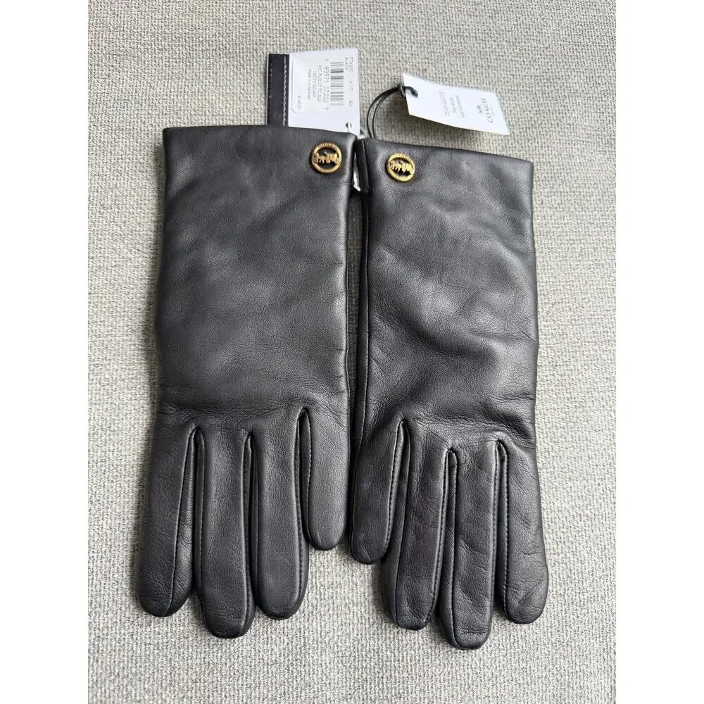 Coach Horse And Carriage Sheep Leather Tech Gloves Black Size 6.5 - F76310 New
